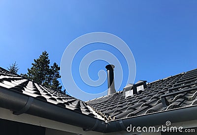 Gray roof and chimney Stock Photo