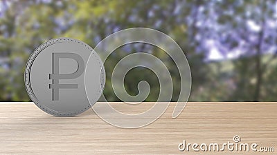 Gray ruble coin Isolated over forest trees blur. 3d render isolated illustration, business, managment, risk, money, cash, growth, Cartoon Illustration