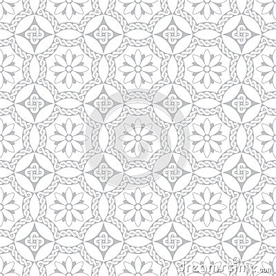 Gray seamless floral ornament antique style Roman mosaics. Vector Illustration
