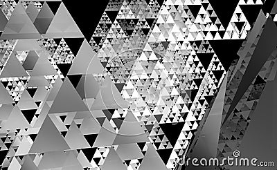 Sierpinski triangle texture on black background. It is a fractal with the overall shape of an equilateral triangle, subdivide Stock Photo