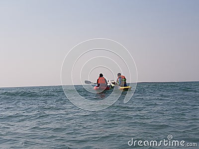 Gray sky with a cupule speed boat on sea in nature Editorial Stock Photo