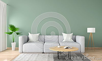 Gray sofa in green living room, 3D rendering Stock Photo