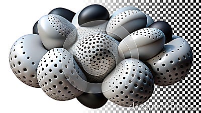 Gray sphere cluster texture, 3D abstract shape, modern geometric design png transparent image Generative AI Stock Photo