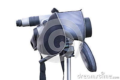 Gray spotting scope or monocular isolated. Stock Photo