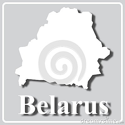 Gray icon with white silhouette of a map and the inscription Belarus Vector Illustration