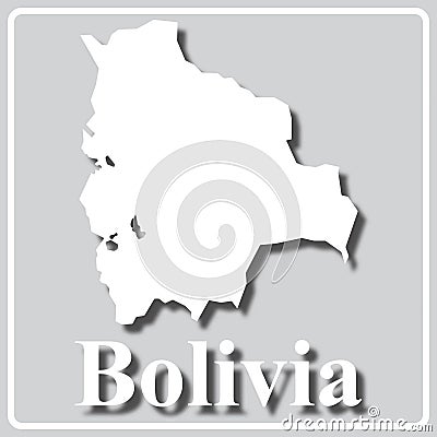 Gray icon with white silhouette of a map and the inscription Bolivia Vector Illustration