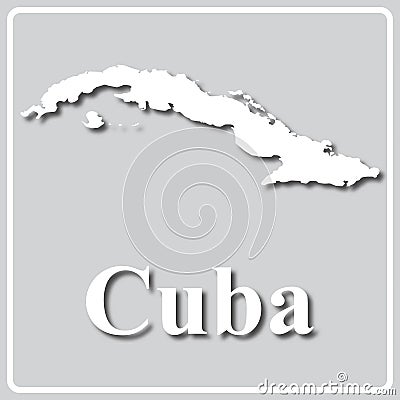 Gray icon with white silhouette of a map and the inscription Cuba Vector Illustration