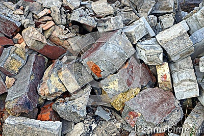 Gray stone texture of broken brick and rubbish in the heap Stock Photo