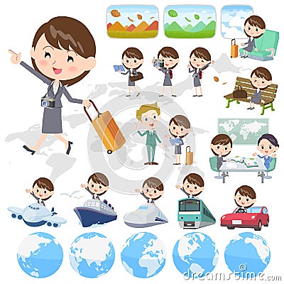 Gray suit business woman travel Vector Illustration