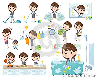 Gray suit business women_Housekeeping Vector Illustration