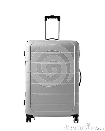 Gray suitcase on white background Stock Photo