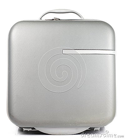 Gray Suitcase on White background Stock Photo