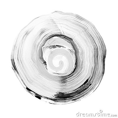 Gray textured acrylic circle. Watercolour stain on white background. Stock Photo