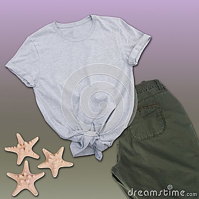 Gray Tshirt mockup fashion still life Stock Photo