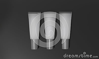 Gray tubes lie on dark background. Translucent tubes with cream Cartoon Illustration