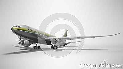 Gray turbocharged plane takes off left view 3d render on gray background with shadow Stock Photo