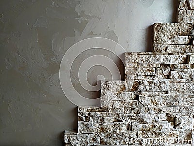 Gray wall painted with liquid wallpaper and lined with decorative bricks Stock Photo
