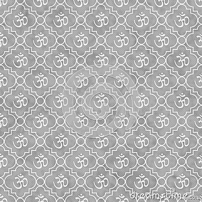 Gray and White Aum Hindu Symbol Tile Pattern Repeat Background Stock Photo
