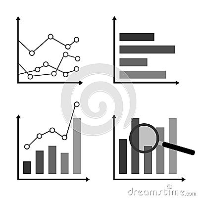 Gray white black diagrams and graphs icon set business vector Vector Illustration