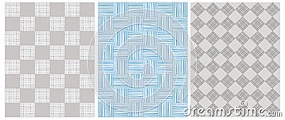 Gray, White and Blue Grid Vector Prints. Vector Illustration