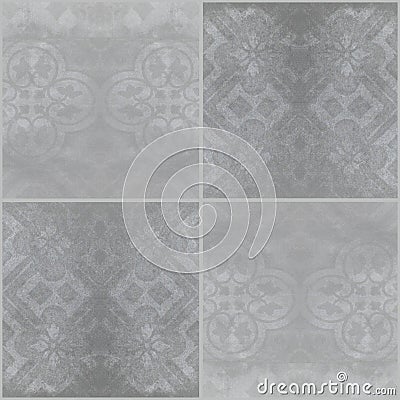 Gray white bright seamless grunge worn vintage retro geometric square mosaic motif cement tiles texture background Stock Photo