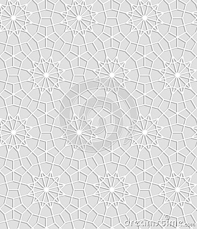 Gray and white geometric crochet lace circle stars seamless pattern, vector Vector Illustration