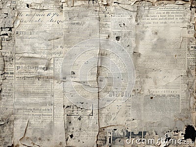 Gray and White Newsprint Texture with Faded Random Text - AI Generated Stock Photo