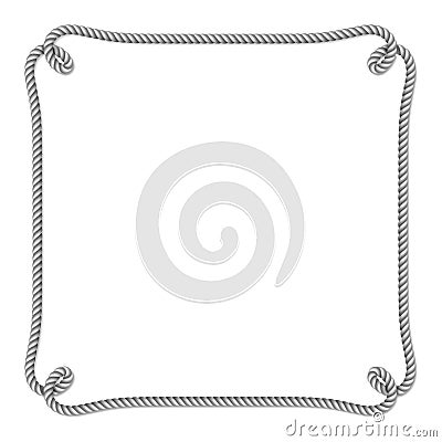 Gray white rope woven vector border with rope knots, vertical vector frame Vector Illustration