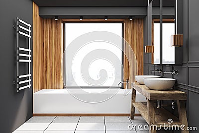 Gray and wooden bathroom Stock Photo