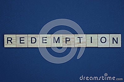 gray word redemption from small wooden letters Stock Photo