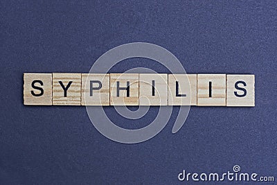Gray word syphilis from small wooden letters Stock Photo