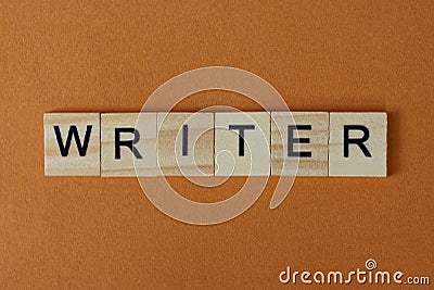 Gray word writer made of wooden square letters Stock Photo