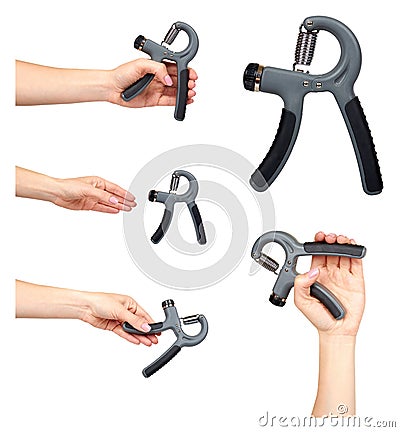 Gray wrist expander, set and collection. Isolated Stock Photo