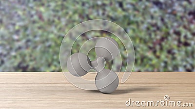 Gray xrp ripple silver sign icon on table blur leaves background. 3d render isolated illustration, cryptocurrency, crypto, Cartoon Illustration