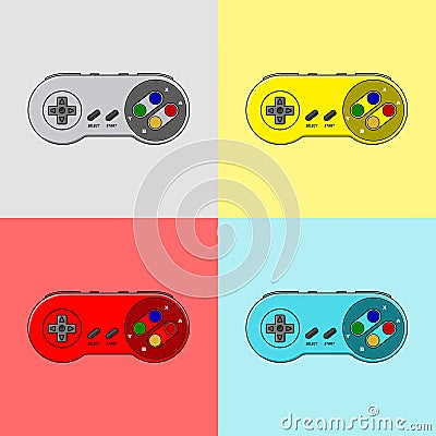 set of multicolored retro gamepads Cartoon Illustration