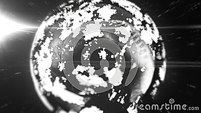 A grayscale digital representation of Earth with abstract pixelated details, creating a futuristic and high-tech Stock Photo