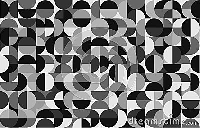 Grayscale geometric flat circle abstract background. Memphis round wallpaper. Vector Illustration