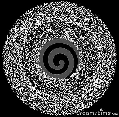 Grayscale random squares in circle formation abstract geometric element. Circle, circular mosaic Vector Illustration