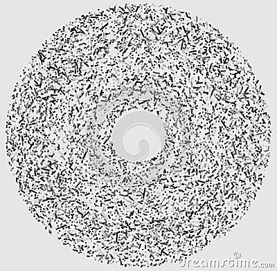 Grayscale random squares in circle formation abstract geometric element. Circle, circular mosaic Vector Illustration