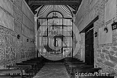 Grayscale shot of the interior of the chapel of Concepcion in Orgaz, Toledo, Spain Editorial Stock Photo