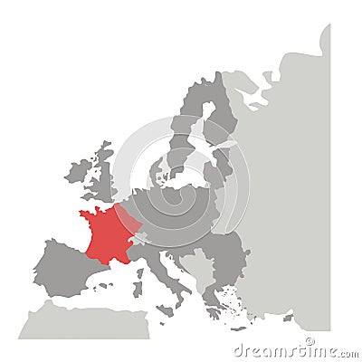 Grayscale silhouette with europe map and france in red color Vector Illustration
