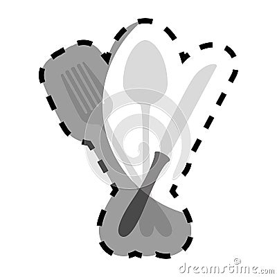 Grayscale silhouette sticker with cutlery Vector Illustration