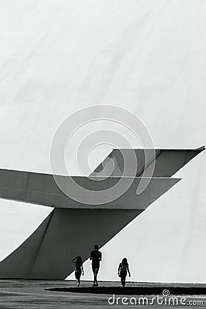 Grayscale vertical shot of the entrance of the National Museum of the Republic in Brasilia, Brazil Editorial Stock Photo