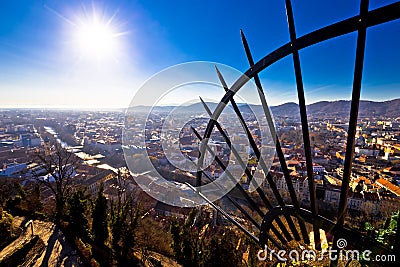 Graz aerial panoramic view from Schlossberg Stock Photo