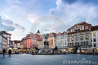 Square in historical city center of Graz Editorial Stock Photo