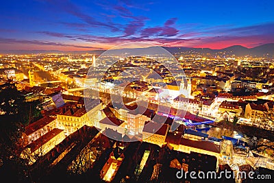 Graz cityscape evening colorful aerial view Editorial Stock Photo