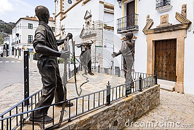 Grazalema, Cadiz, Spain - May 1, 2022: Monument to el toro de cuerda the rope bull Editorial Stock Photo