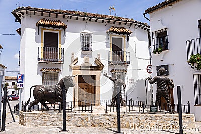 Grazalema, Cadiz, Spain - May 1, 2022: Monument to el toro de cuerda the rope bull Editorial Stock Photo