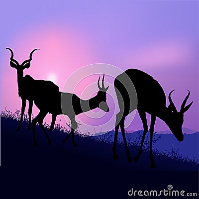 Grazing Antelopes Vector Illustration