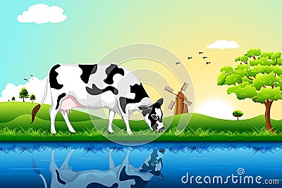 Grazing Cow Vector Illustration